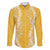 Puakenikeni and Maile Lei Family Matching Off The Shoulder Long Sleeve Dress and Hawaiian Shirt Gold Double Strand Lei