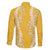 Puakenikeni and Maile Lei Family Matching Off The Shoulder Long Sleeve Dress and Hawaiian Shirt Gold Double Strand Lei
