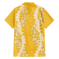 Puakenikeni and Maile Lei Family Matching Puletasi and Hawaiian Shirt Gold Double Strand Lei