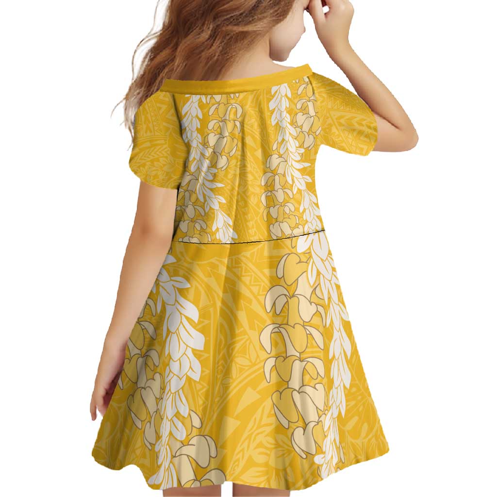 Puakenikeni and Maile Lei Family Matching Summer Maxi Dress and Hawaiian Shirt Gold Double Strand Lei