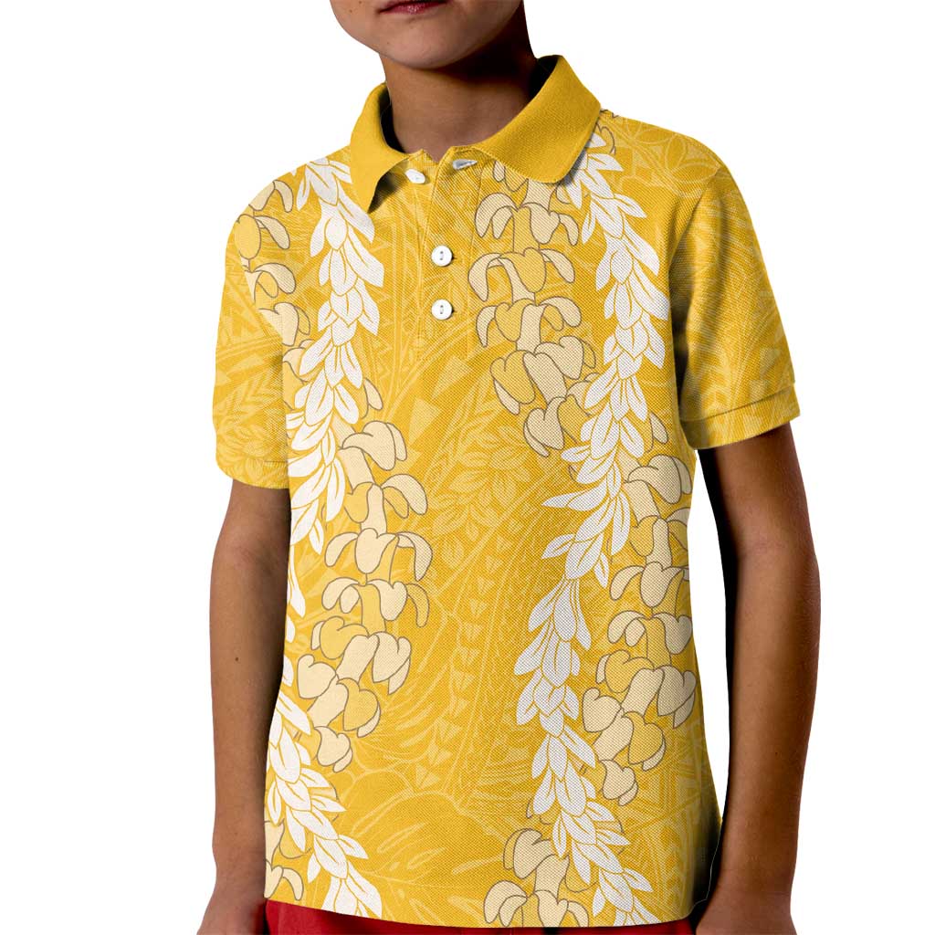 Puakenikeni and Maile Lei Kid Polo Shirt Gold Double Strand Lei LT9 Kid Gold - Polynesian Pride