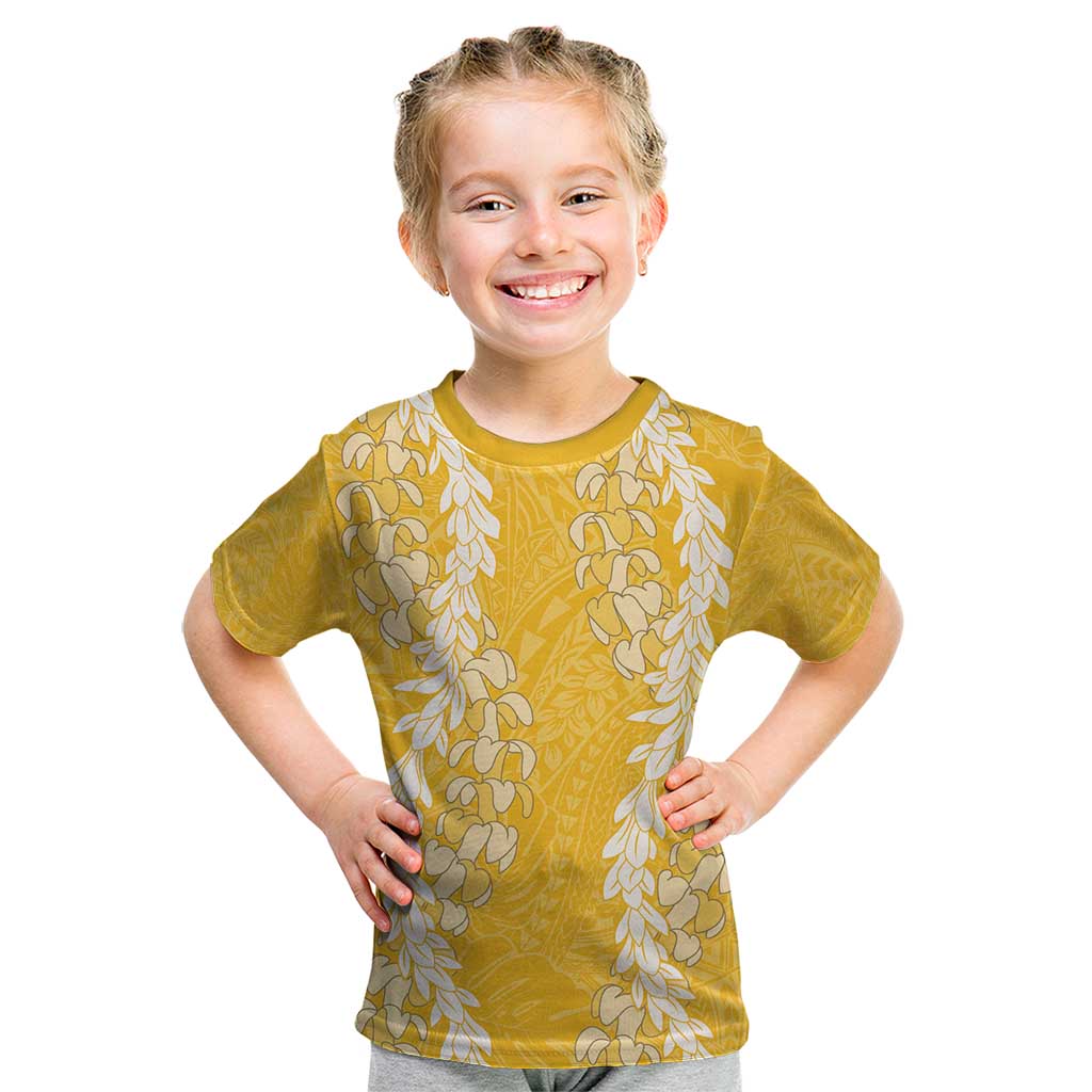 Puakenikeni and Maile Lei Kid T Shirt Gold Double Strand Lei LT9 Gold - Polynesian Pride