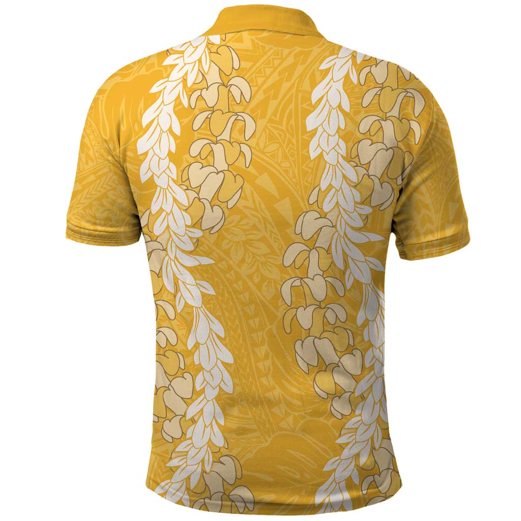 Puakenikeni and Maile Lei Polo Shirt Gold Double Strand Lei