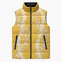 Puakenikeni and Maile Lei Sleeveless Puffer Jacket Gold Double Strand Lei - Polynesian Pride