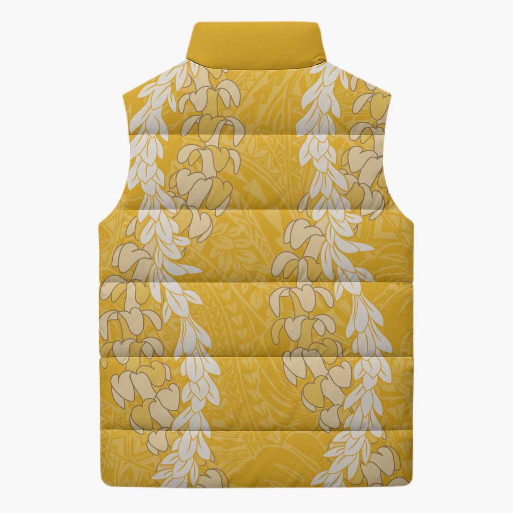 Puakenikeni and Maile Lei Sleeveless Puffer Jacket Gold Double Strand Lei - Polynesian Pride