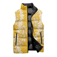 Puakenikeni and Maile Lei Sleeveless Puffer Jacket Gold Double Strand Lei - Polynesian Pride