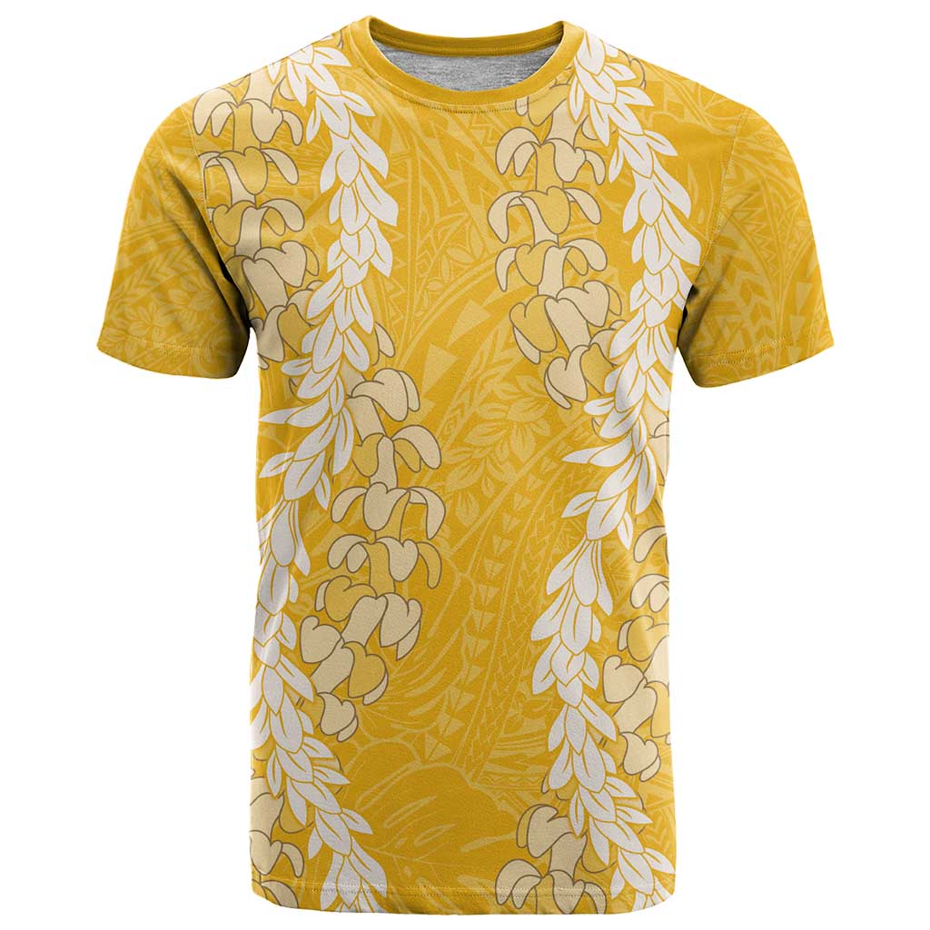 Puakenikeni and Maile Lei T Shirt Gold Double Strand Lei LT9 Gold - Polynesian Pride