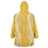 Puakenikeni and Maile Lei Wearable Blanket Hoodie Gold Double Strand Lei