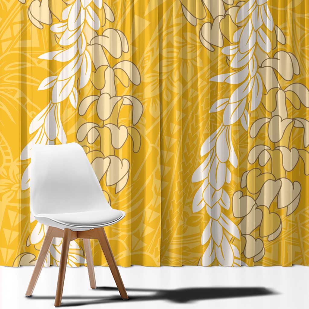 Puakenikeni and Maile Lei Window Curtain Gold Double Strand Lei