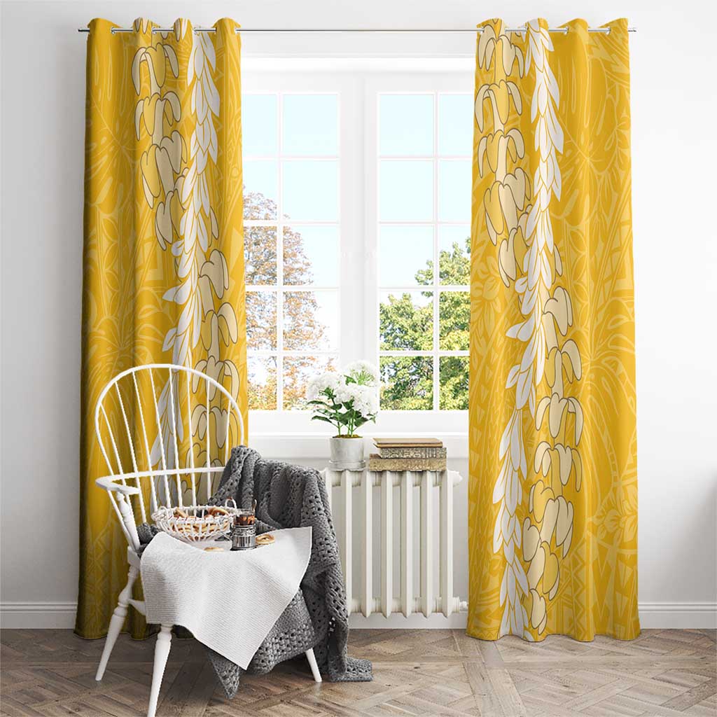 Puakenikeni and Maile Lei Window Curtain Gold Double Strand Lei