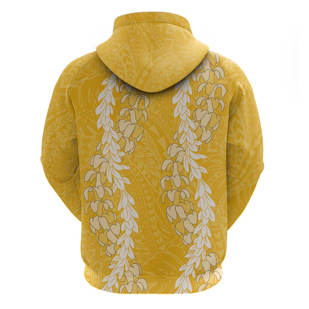 Puakenikeni and Maile Lei Zip Hoodie Gold Double Strand Lei