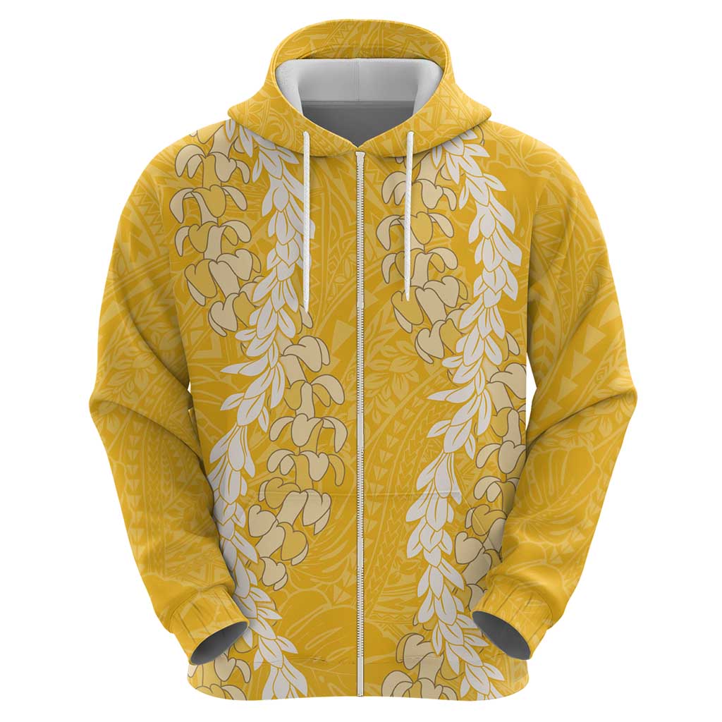 Puakenikeni and Maile Lei Zip Hoodie Gold Double Strand Lei