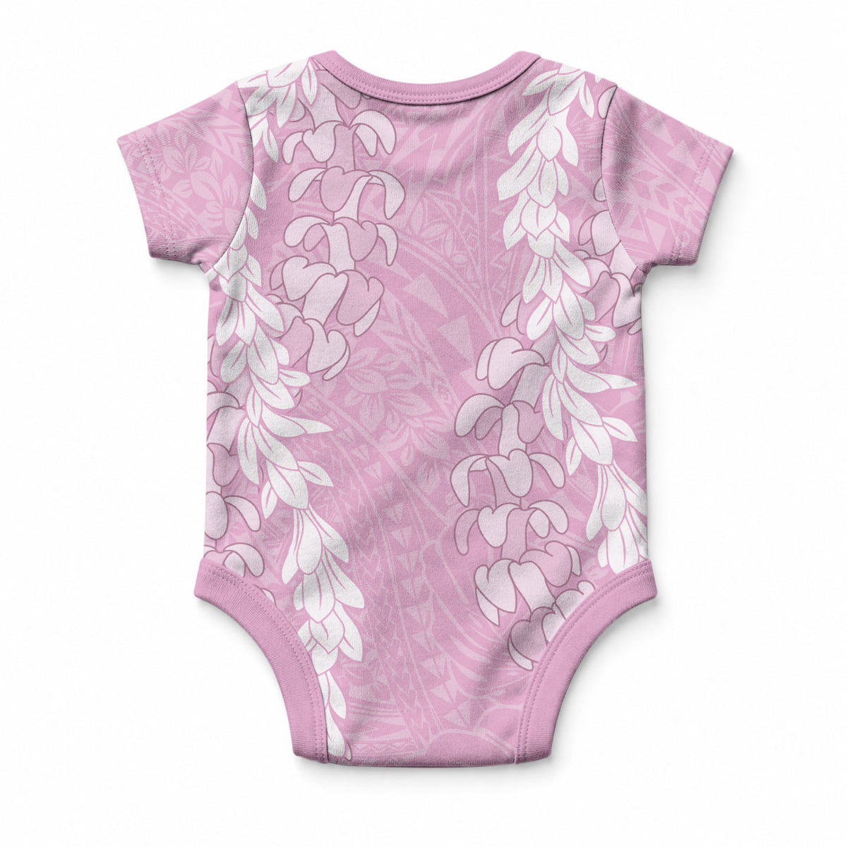 Puakenikeni and Maile Lei Baby Onesie Pink Double Strand Lei
