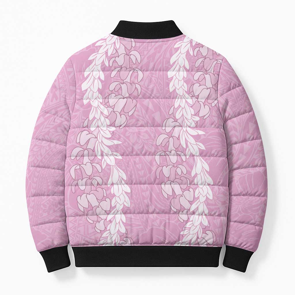 Puakenikeni and Maile Lei Bomber Puffer Jacket Pink Double Strand Lei LT9 - Polynesian Pride