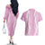 Puakenikeni and Maile Lei Couples Matching Off The Shoulder Long Sleeve Dress and Hawaiian Shirt Pink Double Strand Lei