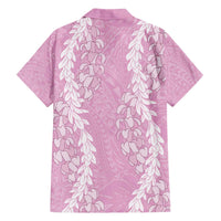 Puakenikeni and Maile Lei Family Matching Off The Shoulder Long Sleeve Dress and Hawaiian Shirt Pink Double Strand Lei
