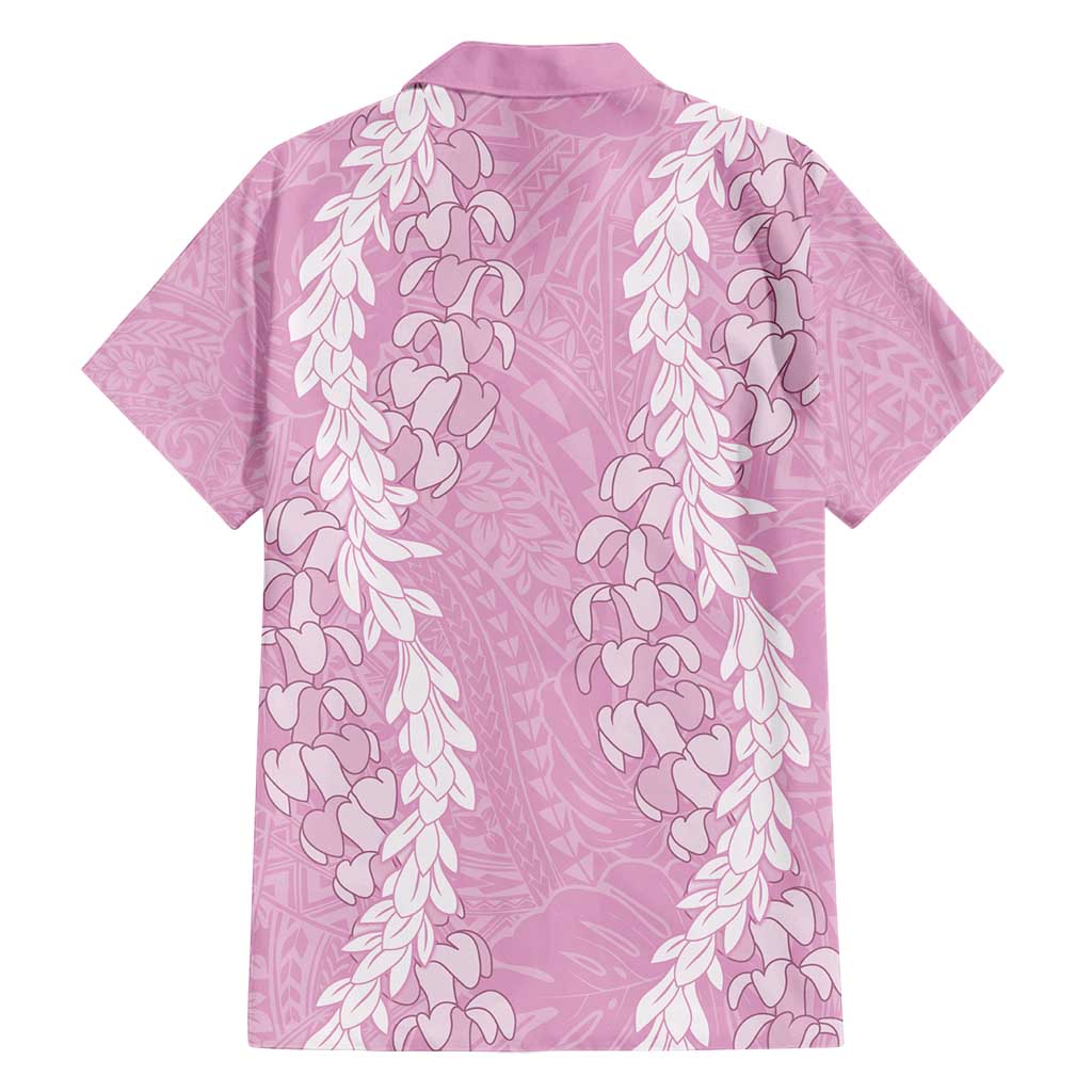 Puakenikeni and Maile Lei Family Matching Off Shoulder Maxi Dress and Hawaiian Shirt Pink Double Strand Lei