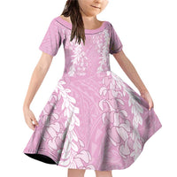 Puakenikeni and Maile Lei Family Matching Off Shoulder Short Dress and Hawaiian Shirt Pink Double Strand Lei