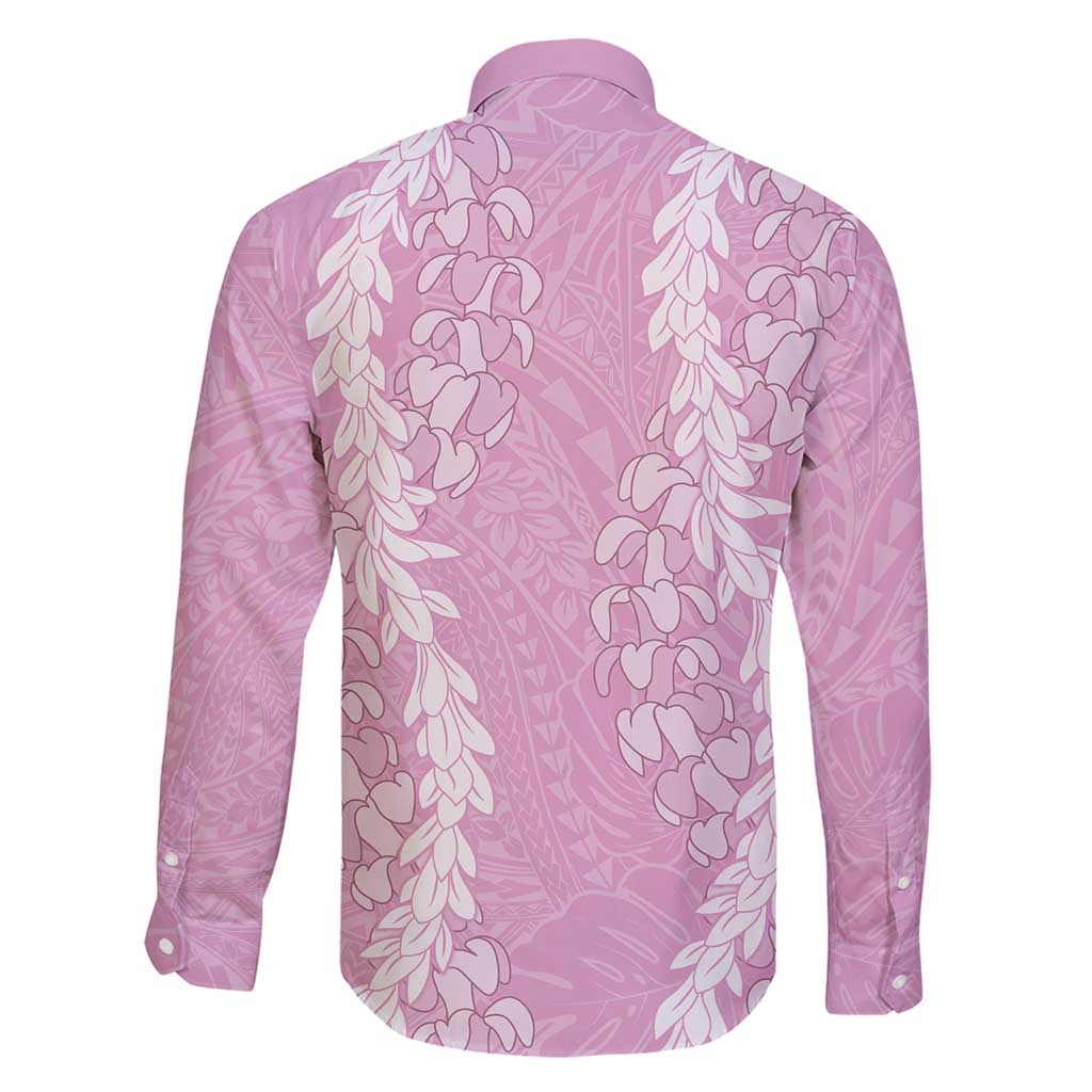 Puakenikeni and Maile Lei Family Matching Off Shoulder Short Dress and Hawaiian Shirt Pink Double Strand Lei