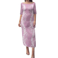 Puakenikeni and Maile Lei Family Matching Puletasi and Hawaiian Shirt Pink Double Strand Lei