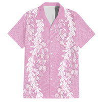 Puakenikeni and Maile Lei Family Matching Short Sleeve Bodycon Dress and Hawaiian Shirt Pink Double Strand Lei