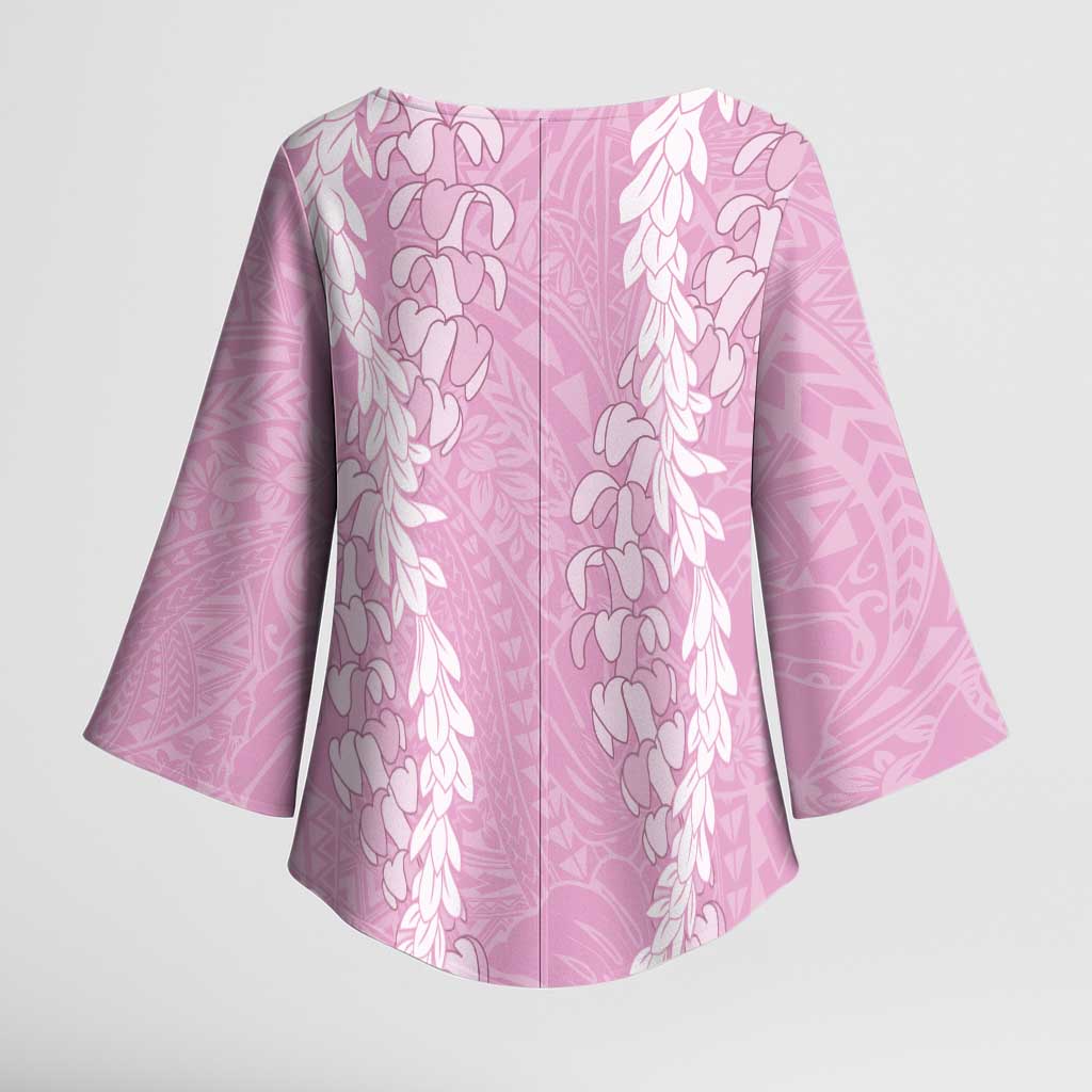 Puakenikeni and Maile Lei Kimono Sleeve Blouse Pink Double Strand Lei - Polynesian Pride