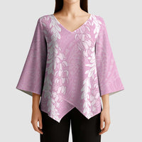 Puakenikeni and Maile Lei Kimono Sleeve Blouse Pink Double Strand Lei - Polynesian Pride