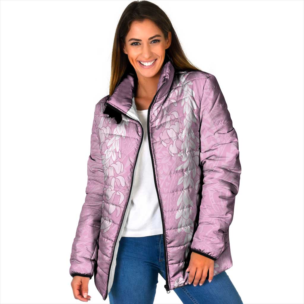 Puakenikeni and Maile Lei Padded Jacket Pink Double Strand Lei LT9 Women Pink - Polynesian Pride