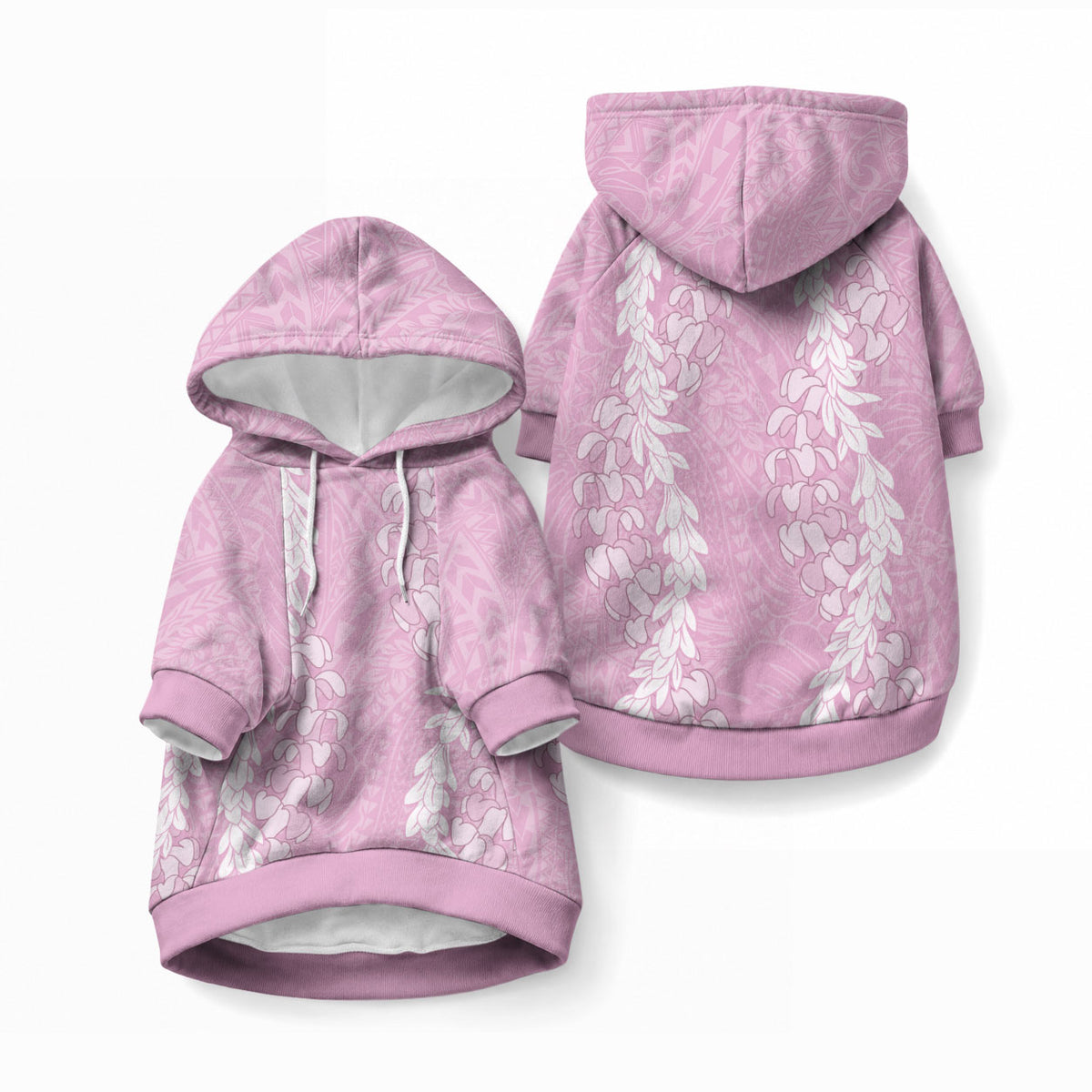 Puakenikeni and Maile Lei Pet Hoodie Pink Double Strand Lei