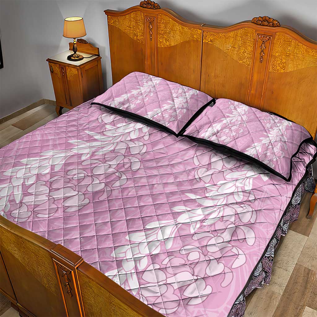 Puakenikeni and Maile Lei Quilt Bed Set Pink Double Strand Lei