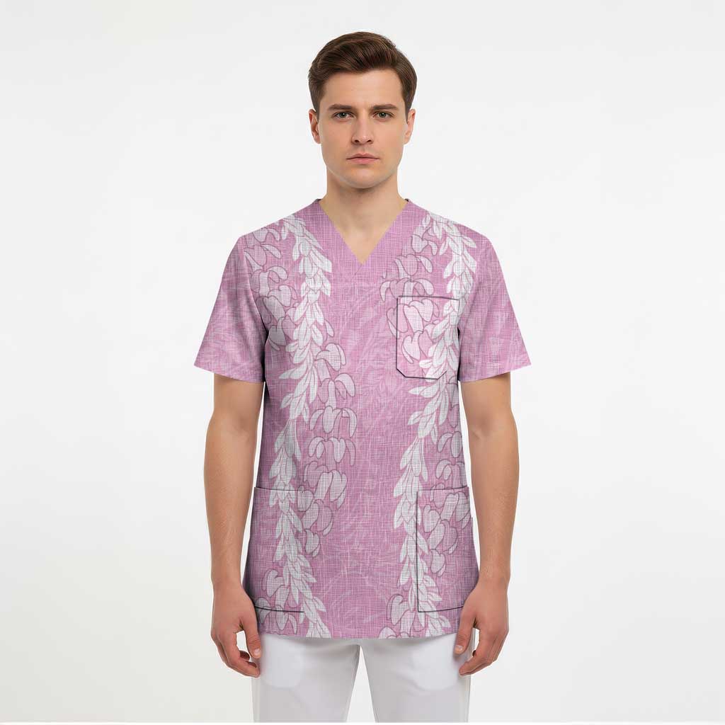 Puakenikeni and Maile Lei Scrub Top Pink Double Strand Lei - Polynesian Pride