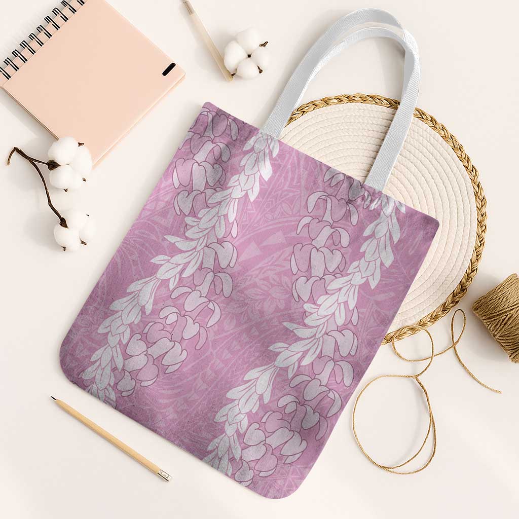 Puakenikeni and Maile Lei Tote Bag Pink Double Strand Lei LT9 White Strap One Size Pink - Polynesian Pride