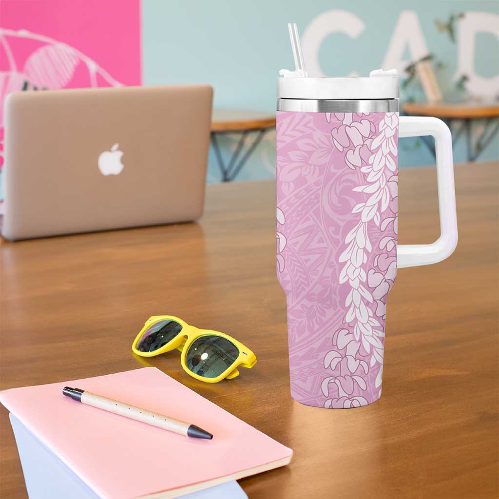 Puakenikeni and Maile Lei Tumbler With Handle Pink Double Strand Lei