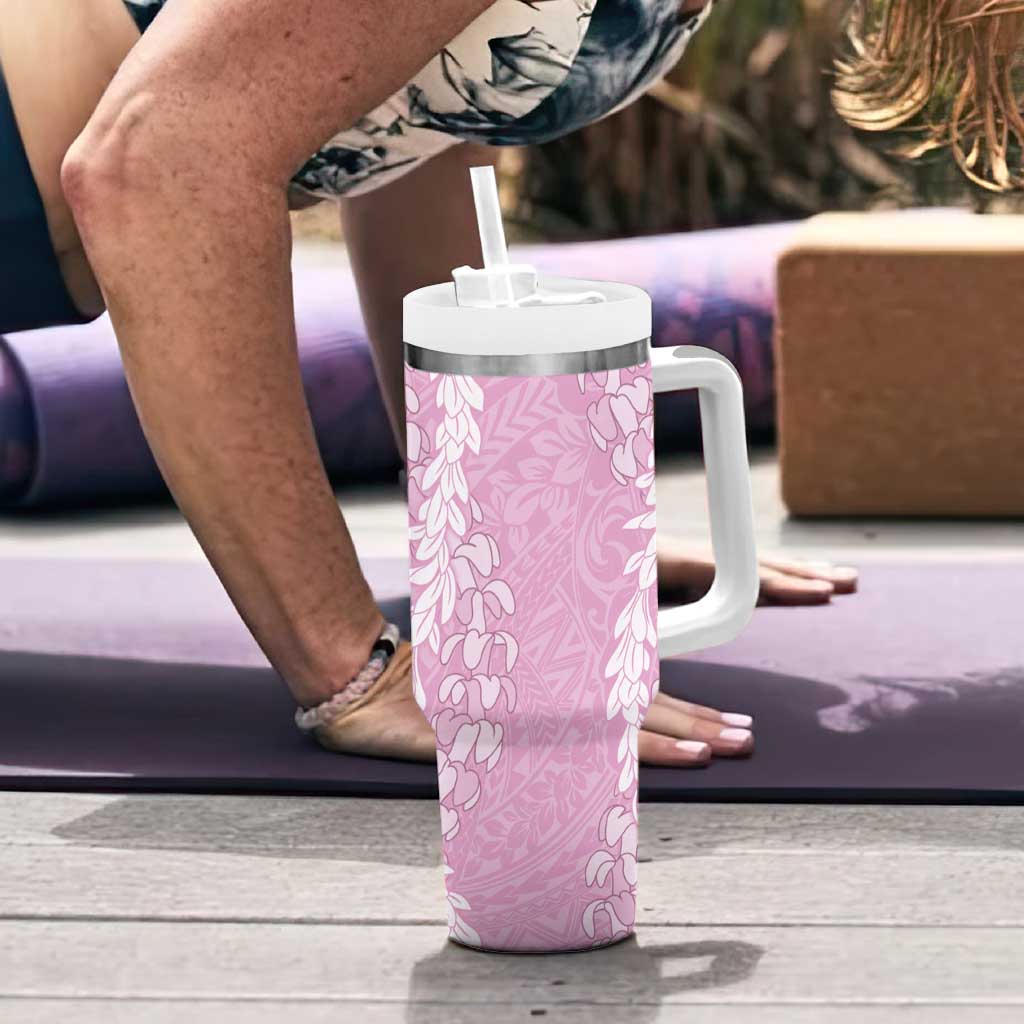 Puakenikeni and Maile Lei Tumbler With Handle Pink Double Strand Lei