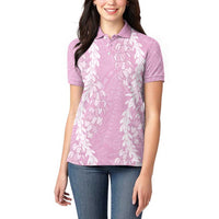Puakenikeni and Maile Lei Women Polo Shirt Pink Double Strand Lei