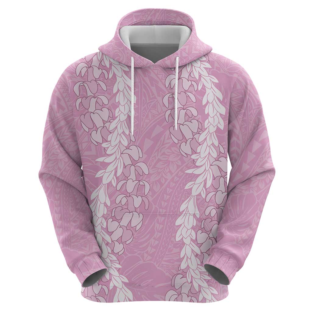 Puakenikeni and Maile Lei Zip Hoodie Pink Double Strand Lei