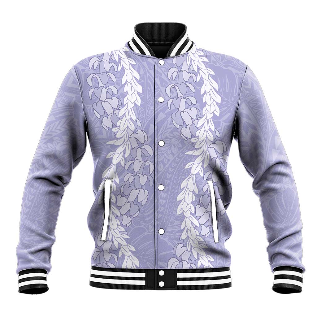 Puakenikeni and Maile Lei Baseball Jacket Purple Double Strand Lei LT9 Unisex Purple - Polynesian Pride