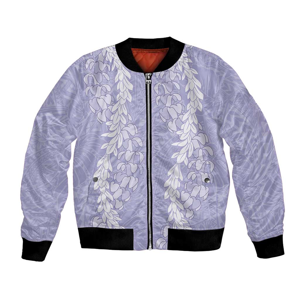 Puakenikeni and Maile Lei Bomber Jacket Purple Double Strand Lei LT9 Unisex Purple - Polynesian Pride