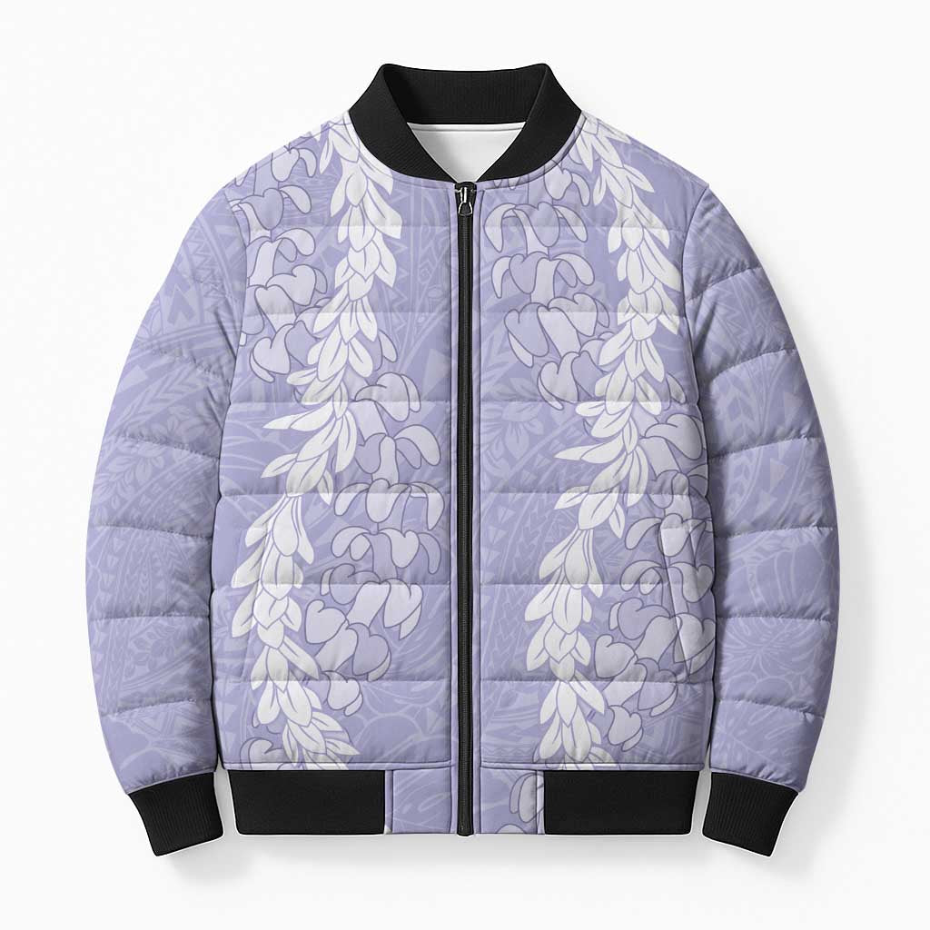 Puakenikeni and Maile Lei Bomber Puffer Jacket Purple Double Strand Lei - Polynesian Pride