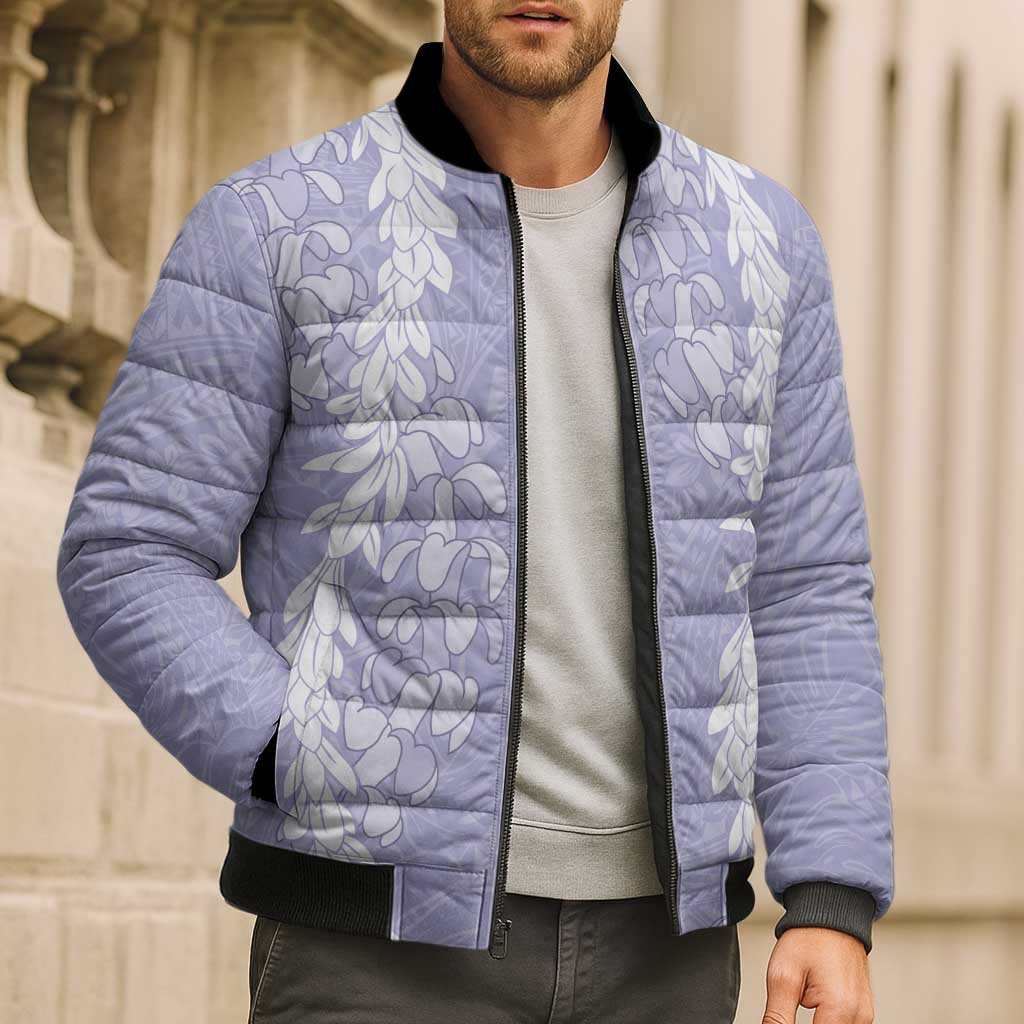 Puakenikeni and Maile Lei Bomber Puffer Jacket Purple Double Strand Lei - Polynesian Pride