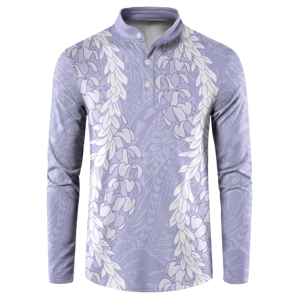 Puakenikeni and Maile Lei Button Sweatshirt Purple Double Strand Lei