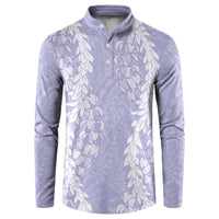 Puakenikeni and Maile Lei Button Sweatshirt Purple Double Strand Lei