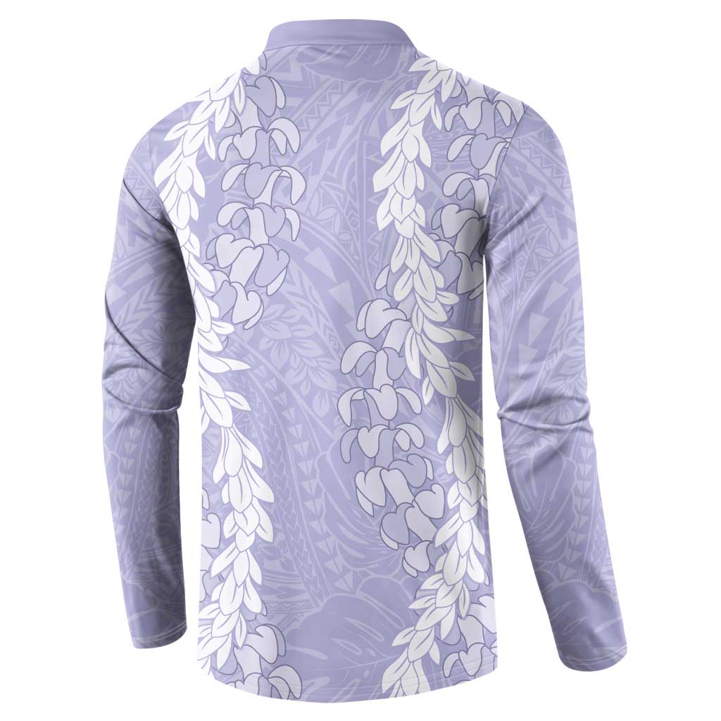 Puakenikeni and Maile Lei Button Sweatshirt Purple Double Strand Lei