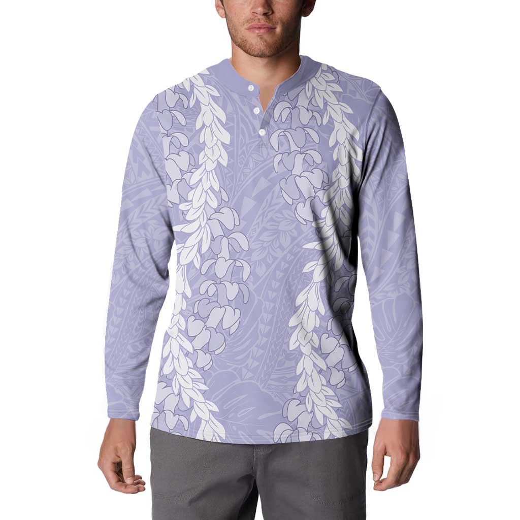 Puakenikeni and Maile Lei Button Sweatshirt Purple Double Strand Lei