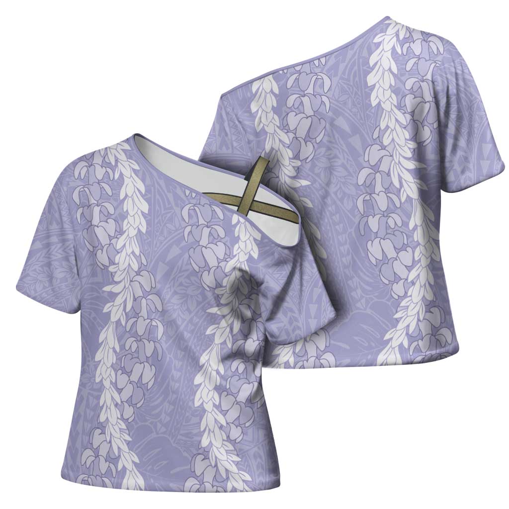 Puakenikeni and Maile Lei Cross Shoulder Shirt Purple Double Strand Lei - Polynesian Pride