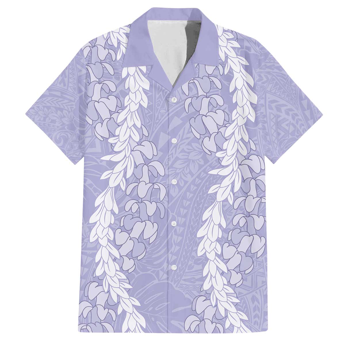 Puakenikeni and Maile Lei Family Matching Off The Shoulder Long Sleeve Dress and Hawaiian Shirt Purple Double Strand Lei