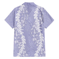 Puakenikeni and Maile Lei Family Matching Off The Shoulder Long Sleeve Dress and Hawaiian Shirt Purple Double Strand Lei