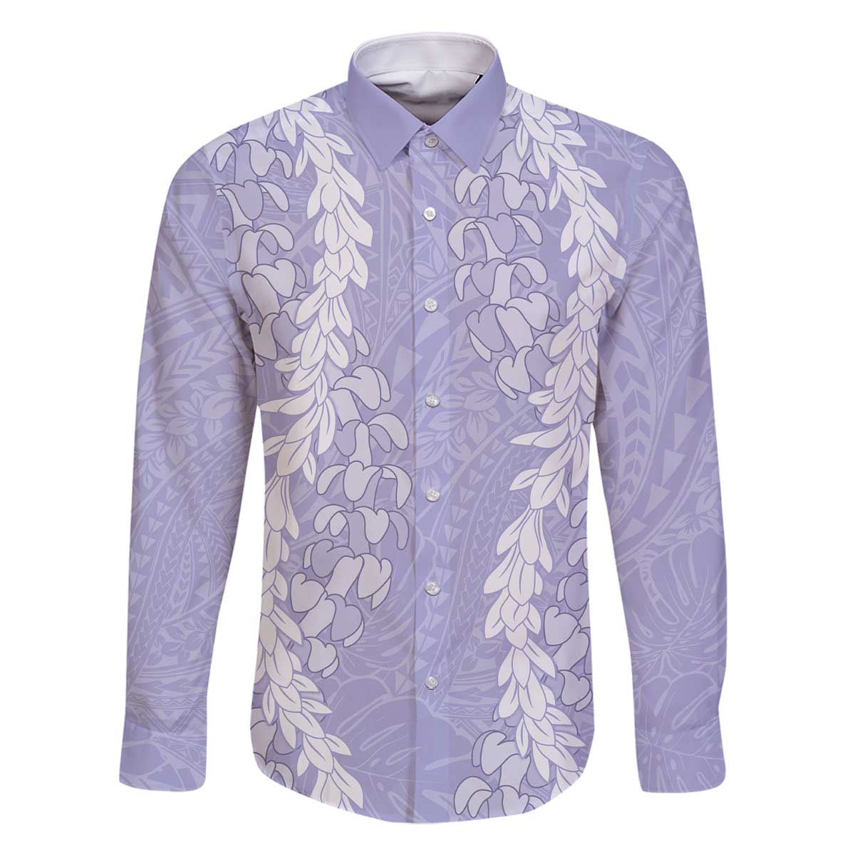 Puakenikeni and Maile Lei Family Matching Off The Shoulder Long Sleeve Dress and Hawaiian Shirt Purple Double Strand Lei