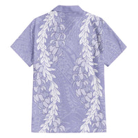 Puakenikeni and Maile Lei Family Matching Off Shoulder Short Dress and Hawaiian Shirt Purple Double Strand Lei