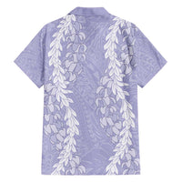 Puakenikeni and Maile Lei Family Matching Short Sleeve Bodycon Dress and Hawaiian Shirt Purple Double Strand Lei